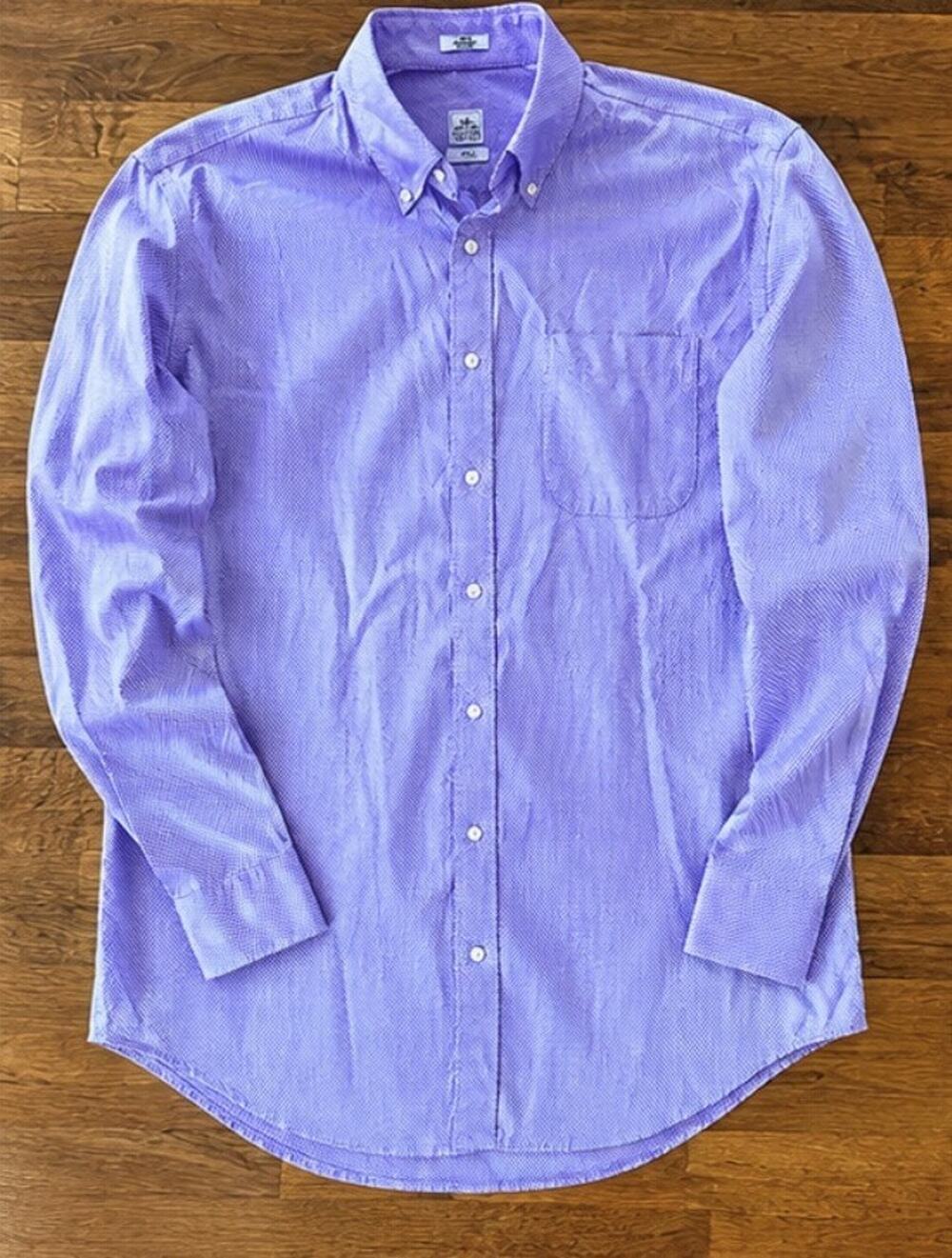 Peter Millar Button Down Lavender Gingham Check Long Sleeve Shirt Men's LARGE